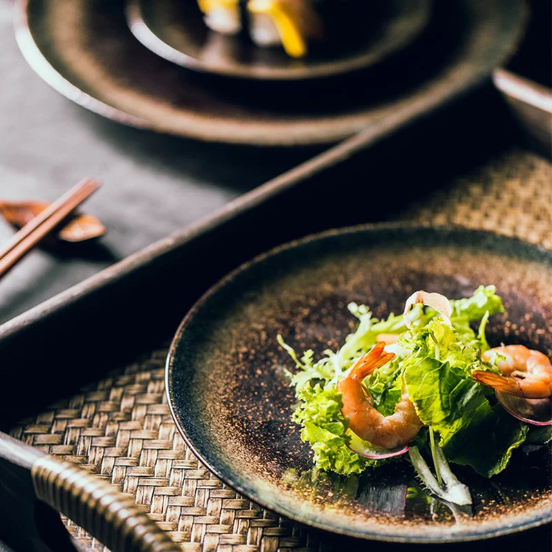 Japanese Ceramic Serving Dinner Plate Western Steak Dishes Trays Tableware Breakfast Dinnerware for Home Kitchen
