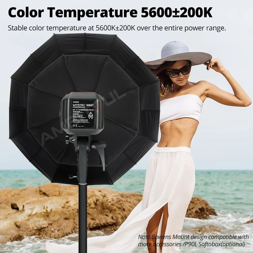 Godox AD600BM Outdoor Flash 600Ws GN87 High Speed Sync Bowens Mount Strobe Light with 2.4G Wireless X System, 8700mAh Battery 4