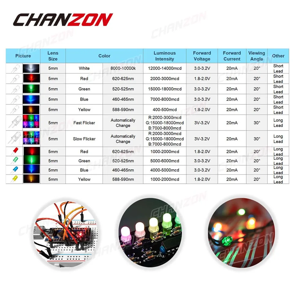 Waycreat 100 PCS 5mm RGB Slow Flashing LED Diodes - Multi-Color Changing Blinking LEDs For Arduino & DIY