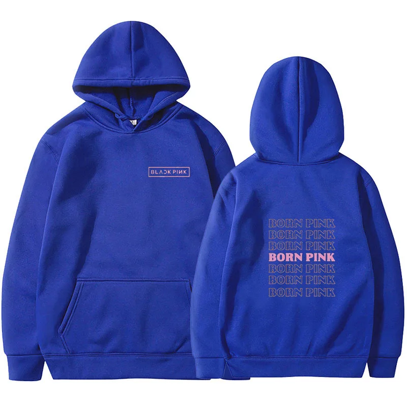 Black and Pink Y2K Women's Hoodie Kpop BORN PINK Letter Print Cotton Long Sleeve Tops Harajuku Fashion Couple  Autumn Sweatshirt
