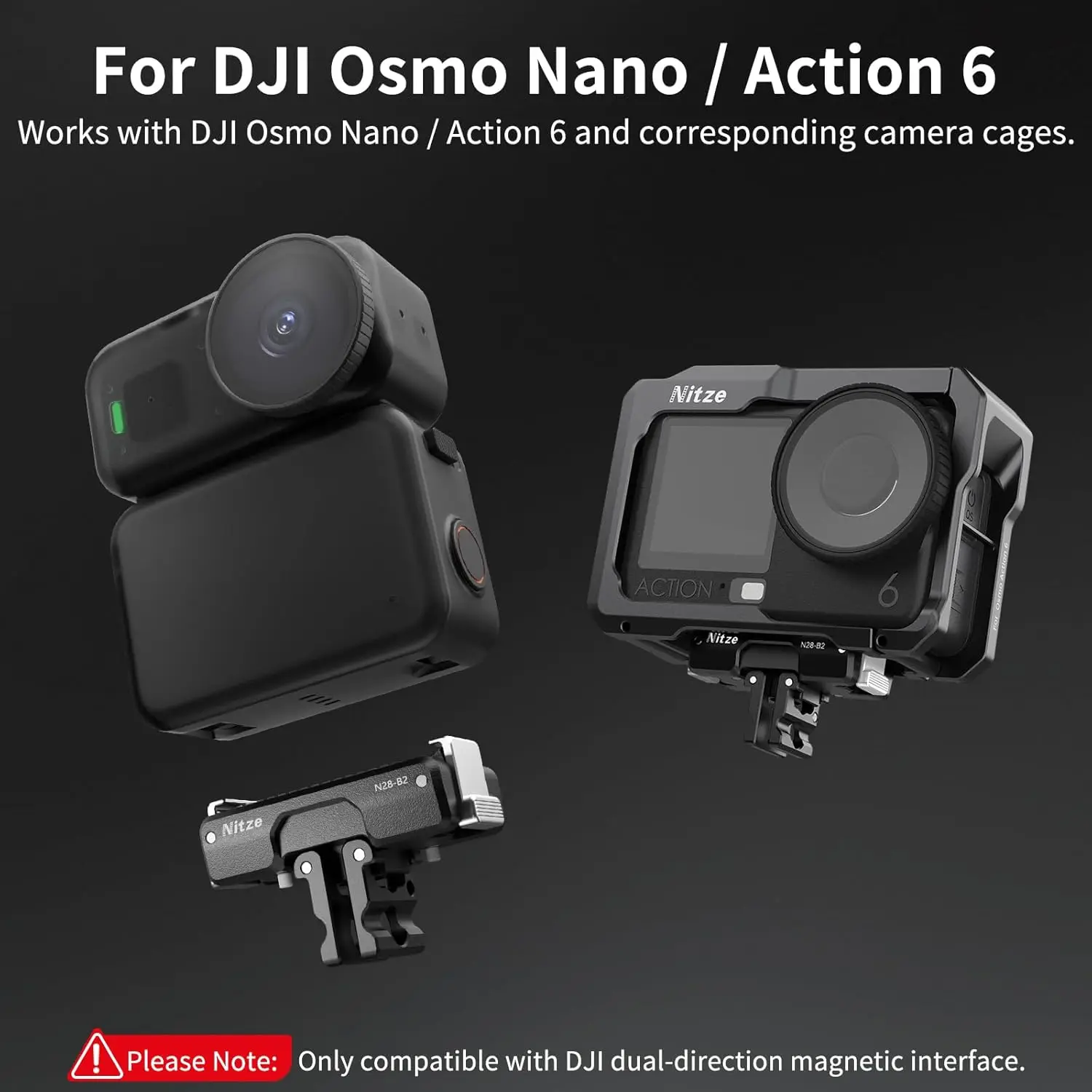 니트즈 카메라 양방향 자석 마운트, 1/4인치 나사산 및 접이식 2핀 마운트 포함, DJI 오즈모 액션 6 / 오즈모 나노 호환