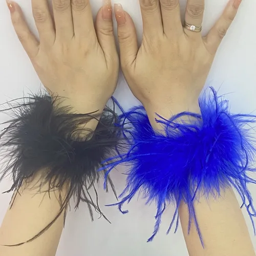 여성용 진짜 타조 깃털 커프스 깃털 팔찌, 흰색 커프스 펜, 깃털 셔츠, 여아 모피 커프스 장식, 보아 깃털 5