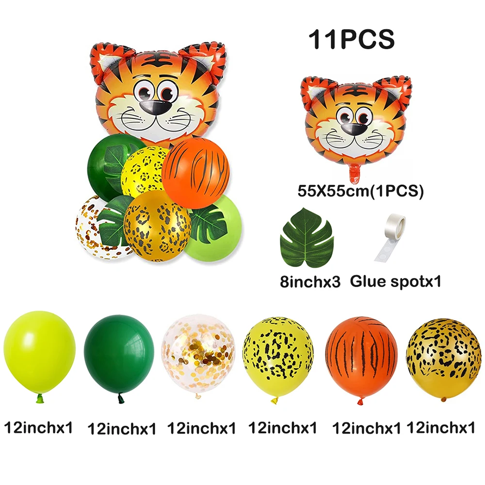 Conjunto de globos de animales de la selva para decoración de fiestas,  globos de aluminio con temática de tigre, Zoo, 109, piezas