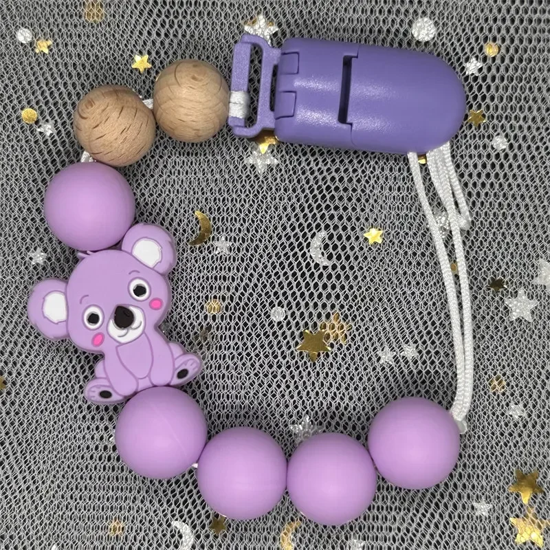 DIY Silicone Baby Pacifier Clip Koala Handmade Beech Chain Holder Soother Gift Round Bead Teething Chain for Care Chew Toys