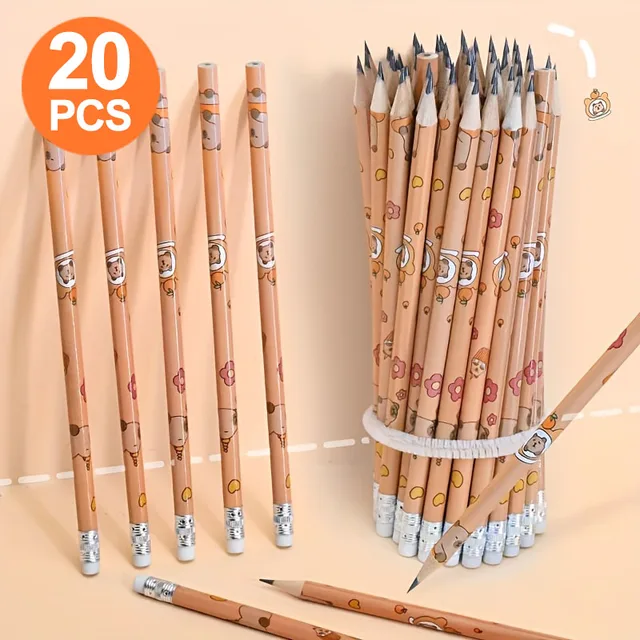 20Pcs Kapibara Round Stick Pencils, Length 7.47inch Cm, with Pencil Lead, for Sketching, Drawing, Marking, Art Supplies, Woodworking Pencils, Stationery, Office Supplies, School Supplies, Stationery Sets, Back-To-School Season 1