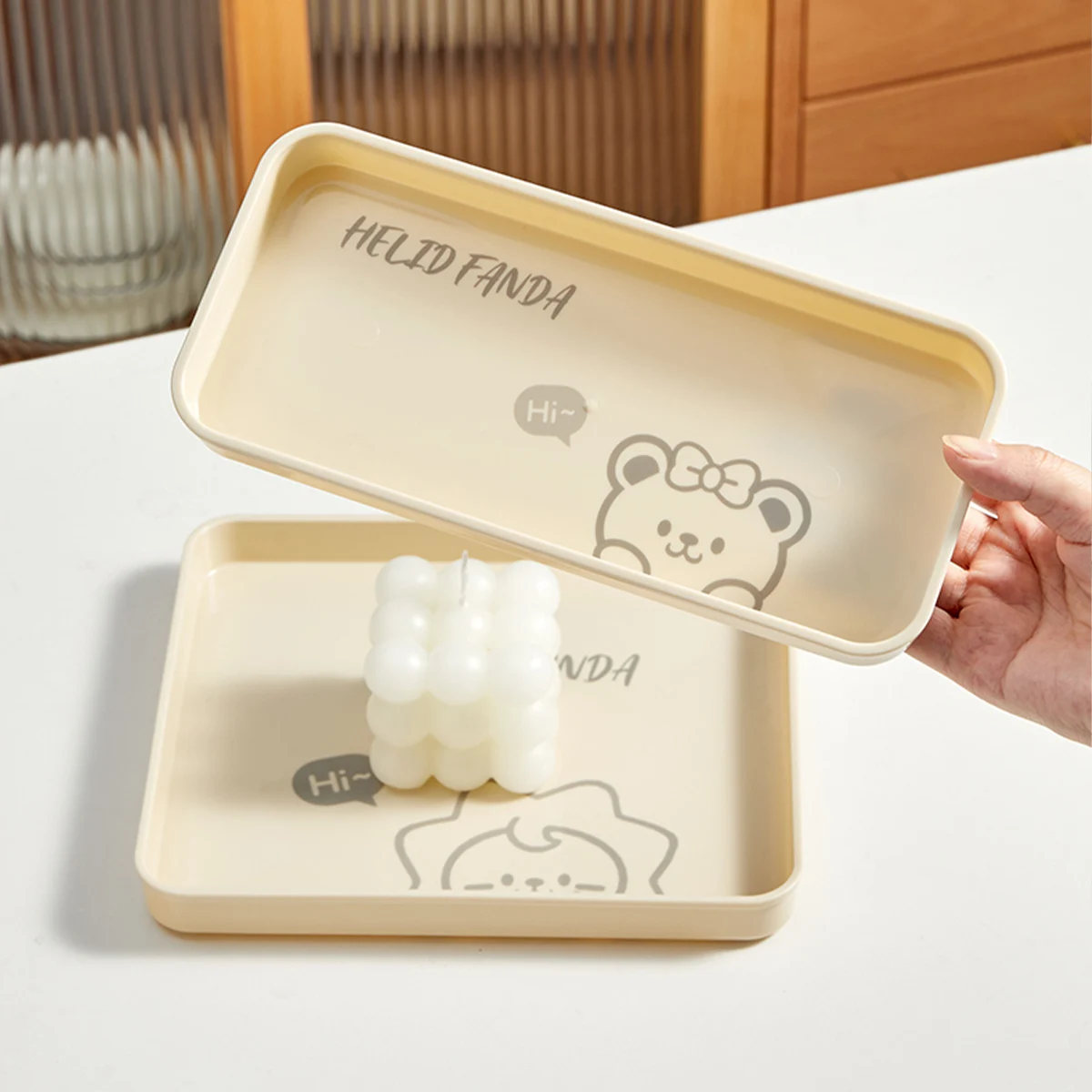 WORTHBUY Plastic Serving Tray Multifunctional Rectangular Storage Tray Restaurant Household Kitchen Cute Tableware Dessert