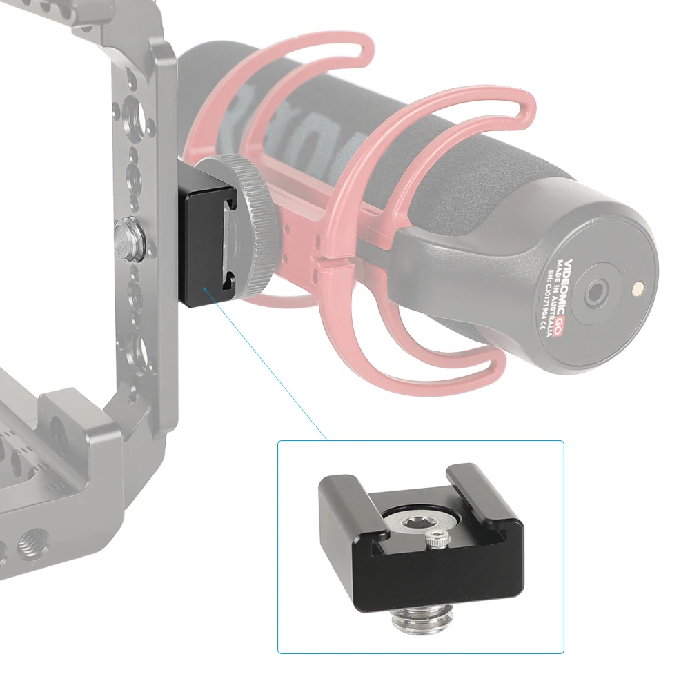 HDRig 3/8-16 ARRI 표준 장착 포인트용 ARRI 위치 지정 핀이 있는 콜드 슈 마운트 어댑터 사진 연결