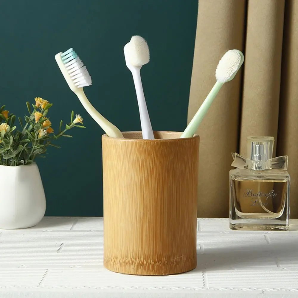 Bamboo Toothbrush Holder For Bathroom Toothbrush Cup With Drainage Quick Drying Bathroom Cup Toothpaste Holder
