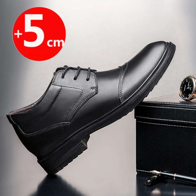 Hidden Heel 7CM Cow Leather Men Shoes Office Work Elevator Shoes Brand Man Business Oxfords Footwear Casual Lift Sneakers