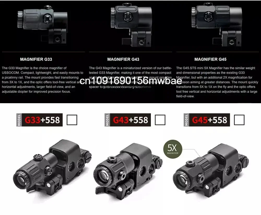 E0TECH 558 Holographic Collimator Red Dot Sight G43/G33 3X G45 5X Magnifier Airsfot Hunting Gear W/20mm Rail Mounts & QD Lever