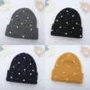 Solid Color Curled Edge Brimless Cap Pearl Decoration Shining Knitted Hat Fashuonable and Ersatile Outdoor Cold Proof Warm Hat 1