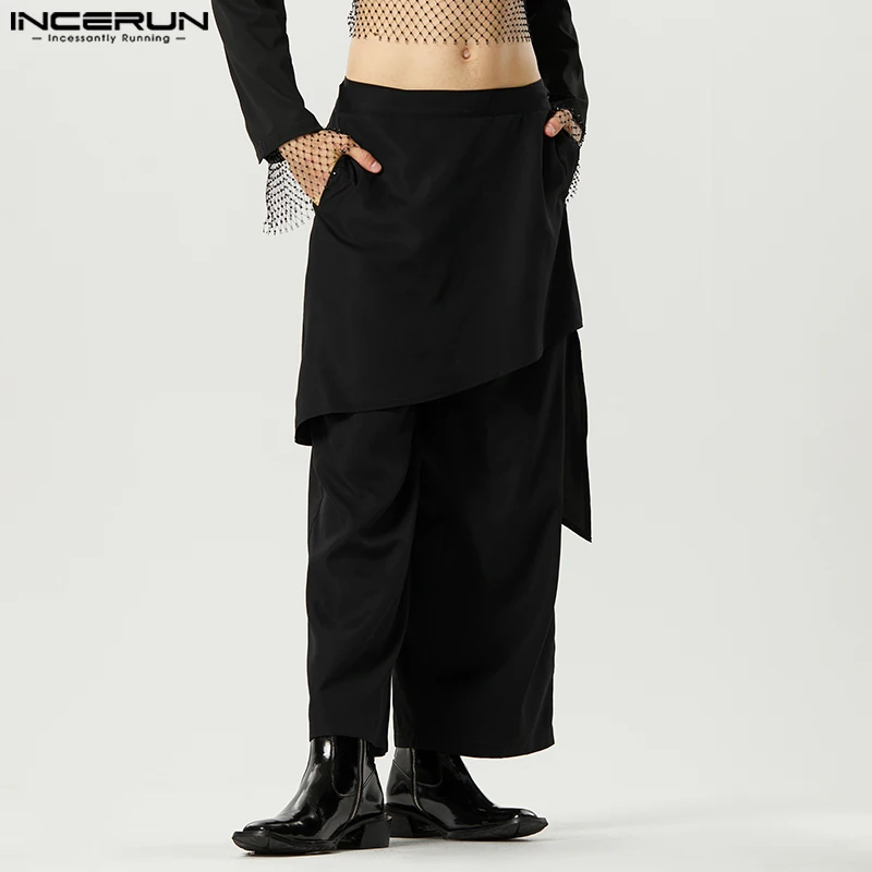 

2023 Men Pants Solid Color Joggers Loose Pockets Irregular Skirts Trousers Men Streetwear Fashion Casual Pantalon S-5XL INCERUN