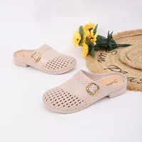 Mules ajourées pour femmes avec boucle carrée décorative, talon bas, légères en PU, antidérapantes, chaussures décontractées pour toutes les saisons 4