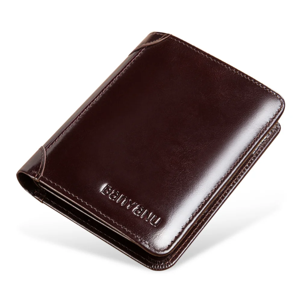 

Men'S Leather Wallet Ultra-Thin Anti-Theft Brush Vertical New Card Bag Cowhide Money Clip Coin Purse Rfid Anti-Magnetic