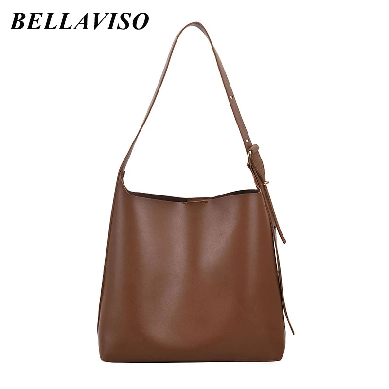 

BellaViso Fashion Women's Soft PU Leather Shoulder Bag Female's Portable Large Capacity Tote Bucket Crossbody Bags BLSB-26