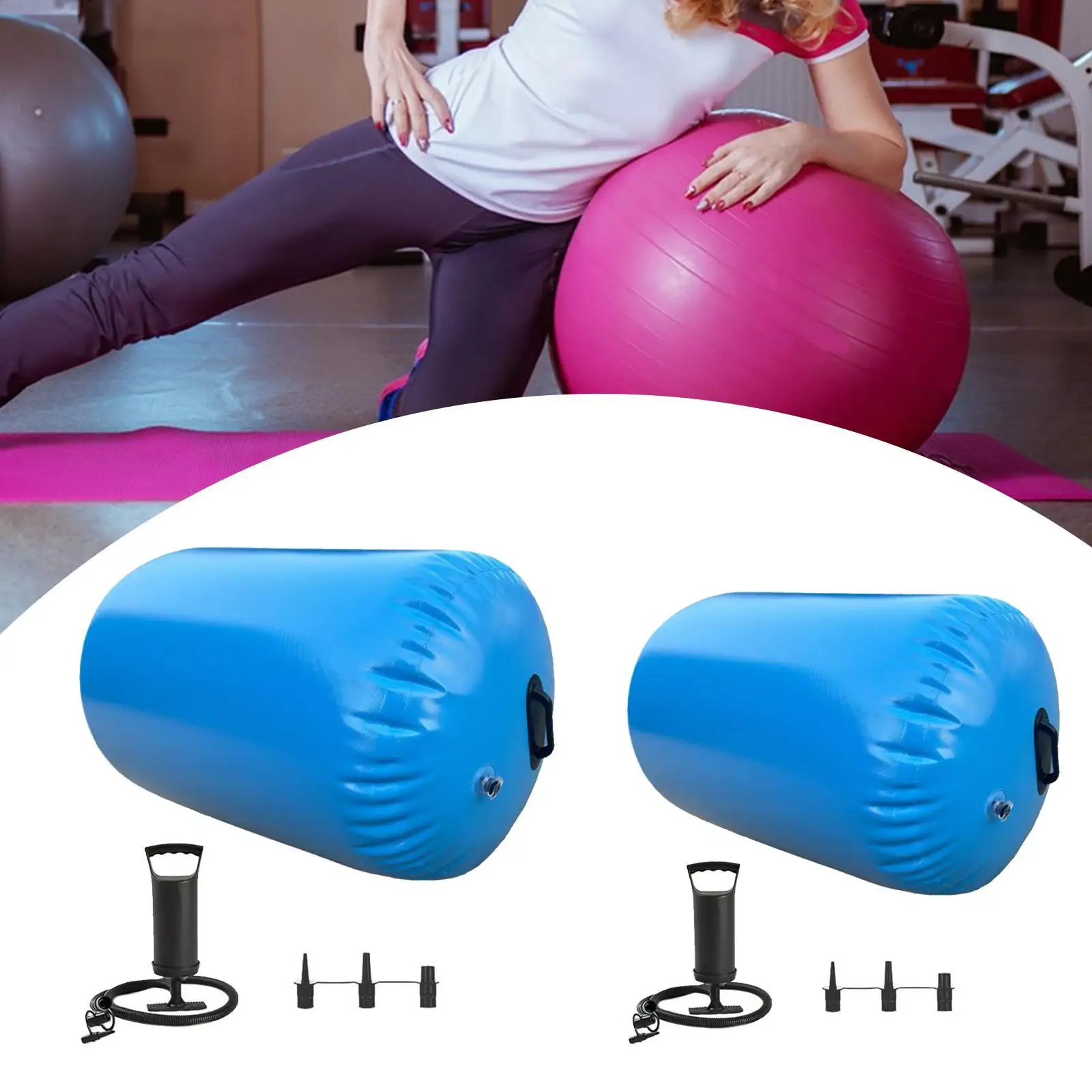 Gymnastics Barrel Air Roller with Air Pump for Kids Adults Home Gym Exercise