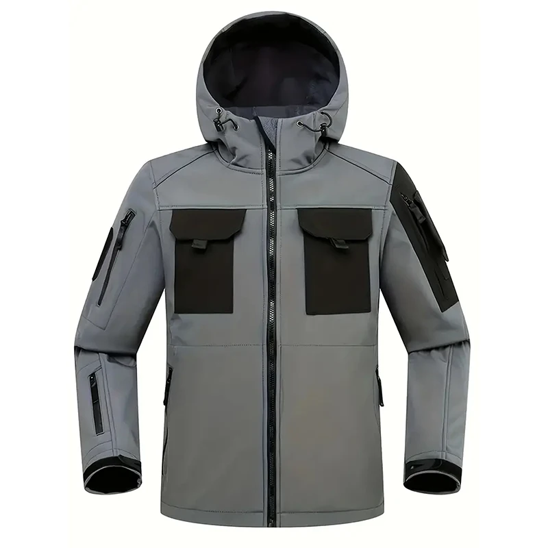 Men’s Shark Skin Soft Shell Tactical Jacket – Waterproof Fleece Hooded Outdoor Coat 4