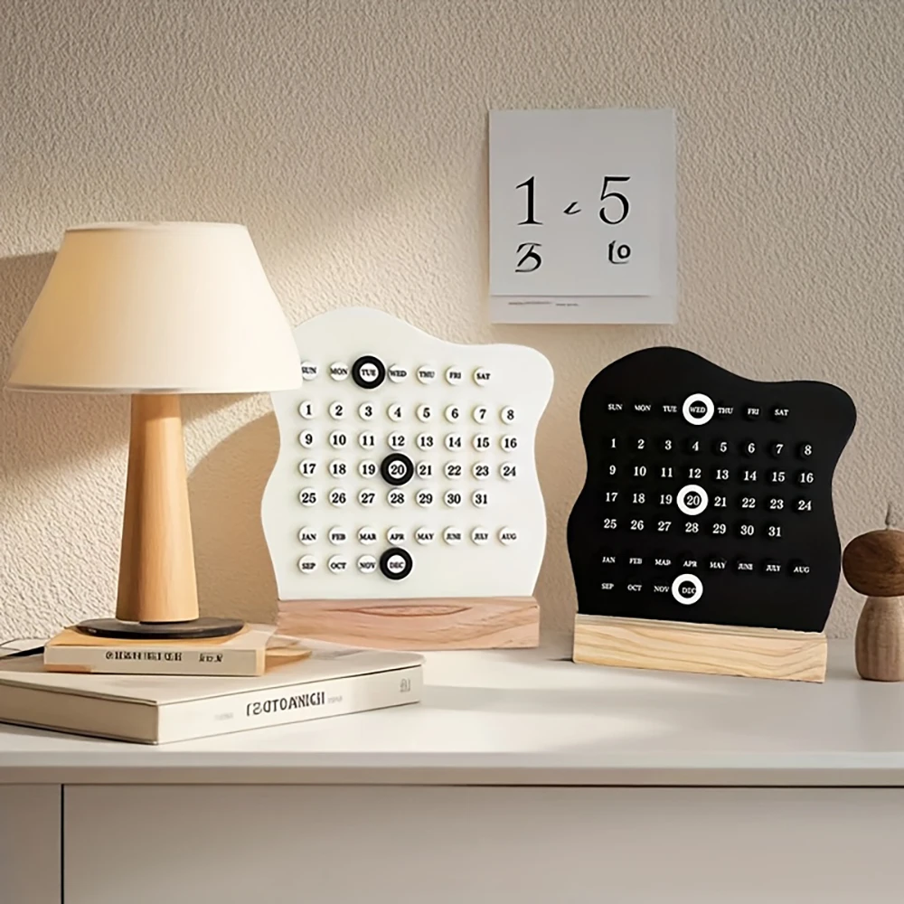 Calendario da tavolo manuale creativo in legno, settimanale regolabile, mese, data, calendario, ornamento da tavolo, decorazione della stanza delle attività domestiche - immagine 3