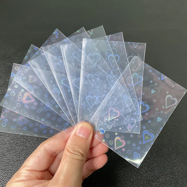 Pochettes de cartes de jeu de société transparentes, feuille de cœur doux,  laser, transparent, YGO, PKM