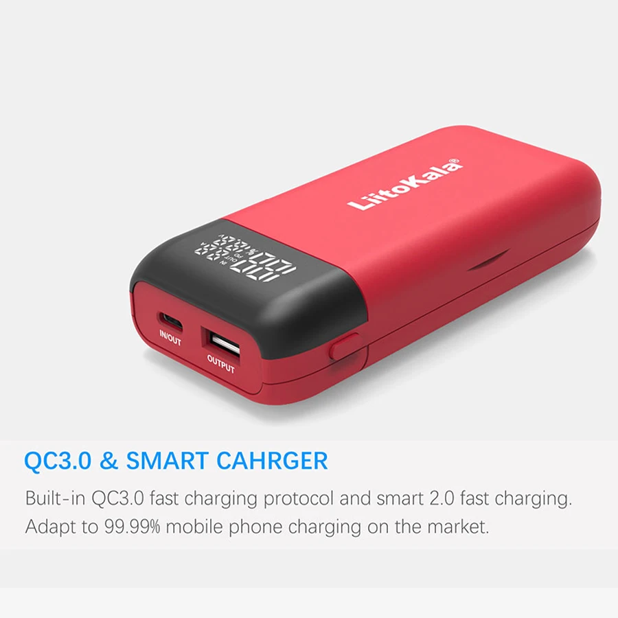 LiitoKala Lii-MP2 충전식 배터리 충전기, 보조배터리, 디지털 디스플레이, 18650, 21700, QC3.0 입력, 출력
