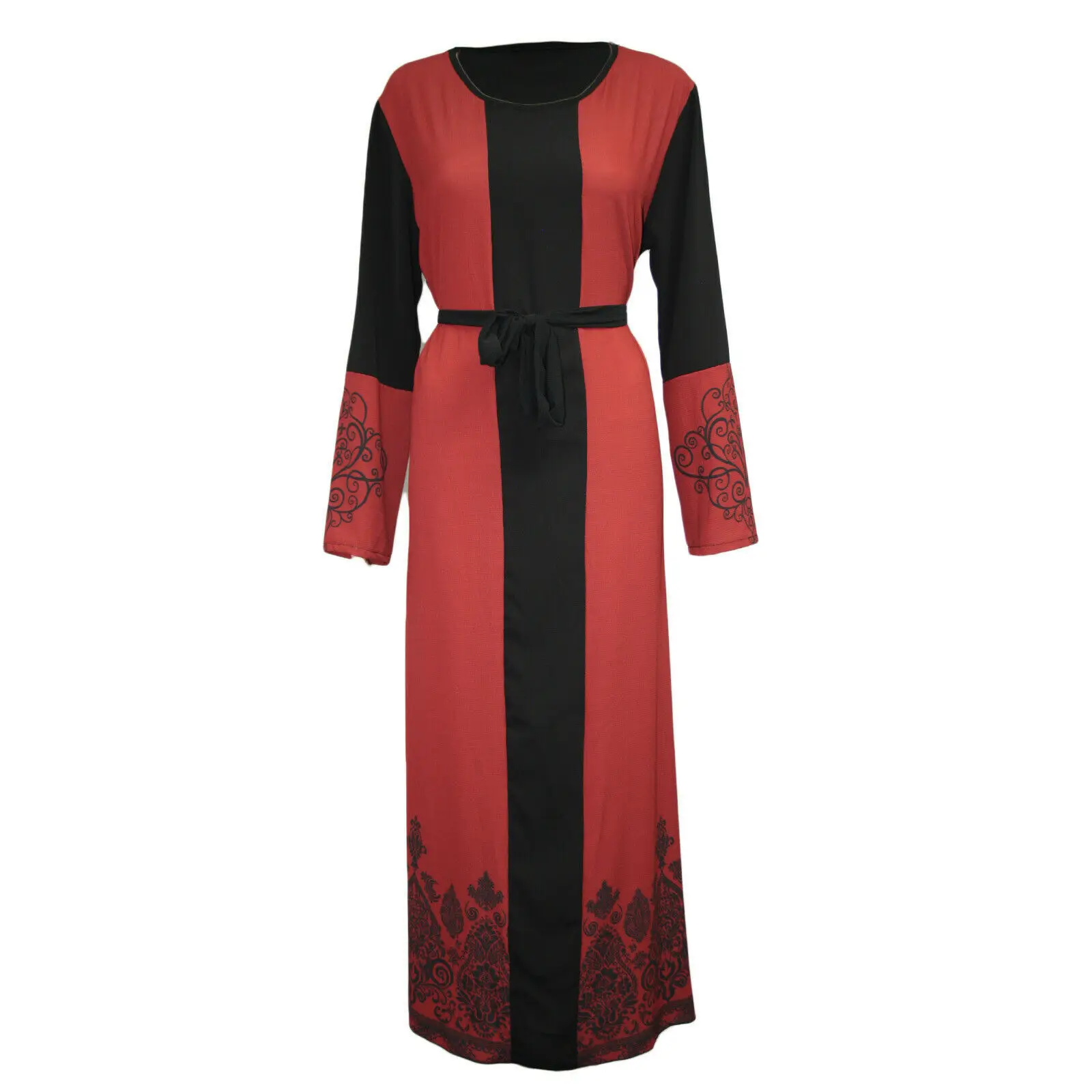 

Новые марокканские Женские Элегантные платья Caftan с принтом, кафтан с длинным рукавом и поясом, женская одежда с круглым вырезом