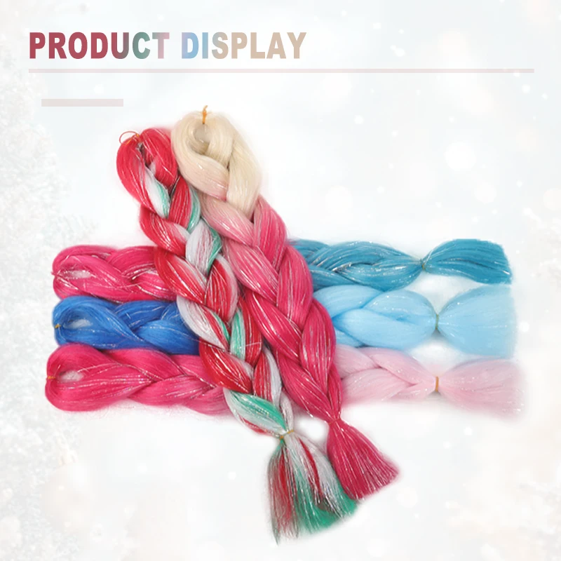 24 Inch Giant Ombre Rainbow Mixed Color Women's Braided Extension High Temperature Synthetic Fiber for Christmas Carnival Party