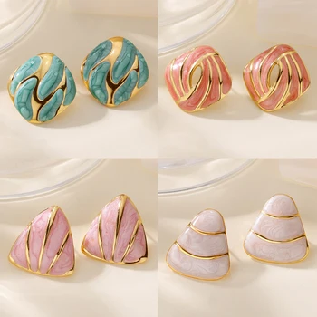 Vintage Dripping Oil Square Earrings for Women Stainless Steel Gold Color Geometric Earrings Fashion Wedding Waterproof Jewelry