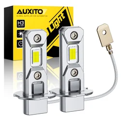 AUXITO 2 - Piece H3 LED Headlight Bulb, Canbus, No - Fan High Beam, 6500K Dual White & Yellow Light, Car Fog Light & Driving Lamp, 12V Mini Design - H3 (6500K White)