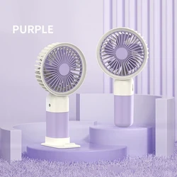 Compact USB Rechargeable Quiet Mini Fan with Base for Travel, Office, and Dorm Use (Purple)