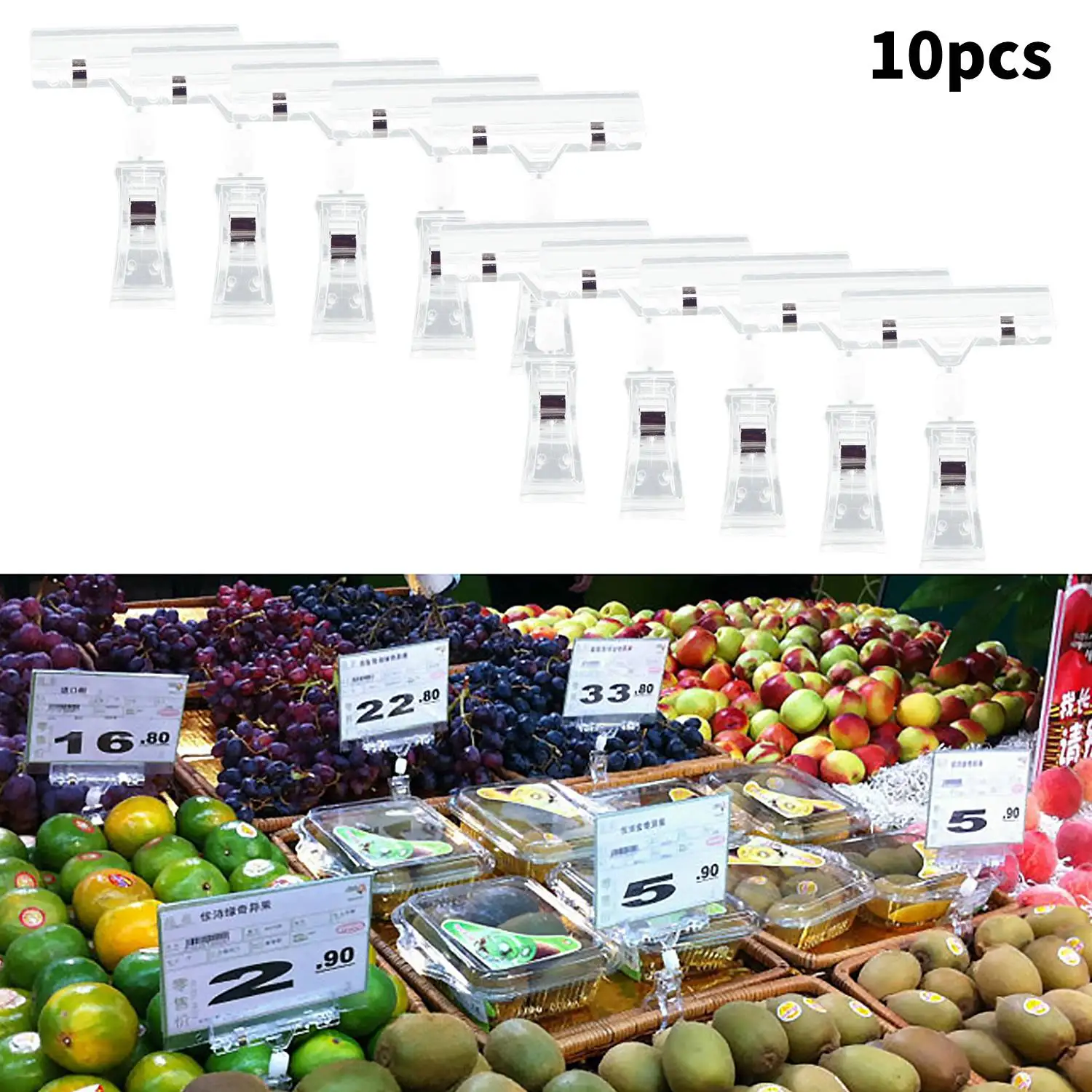 

Behogar 10PCS 360 Degree Rotatable Double-head Transparent Merchandise Price Display Sign Clip Holder for Retail Stores Mall