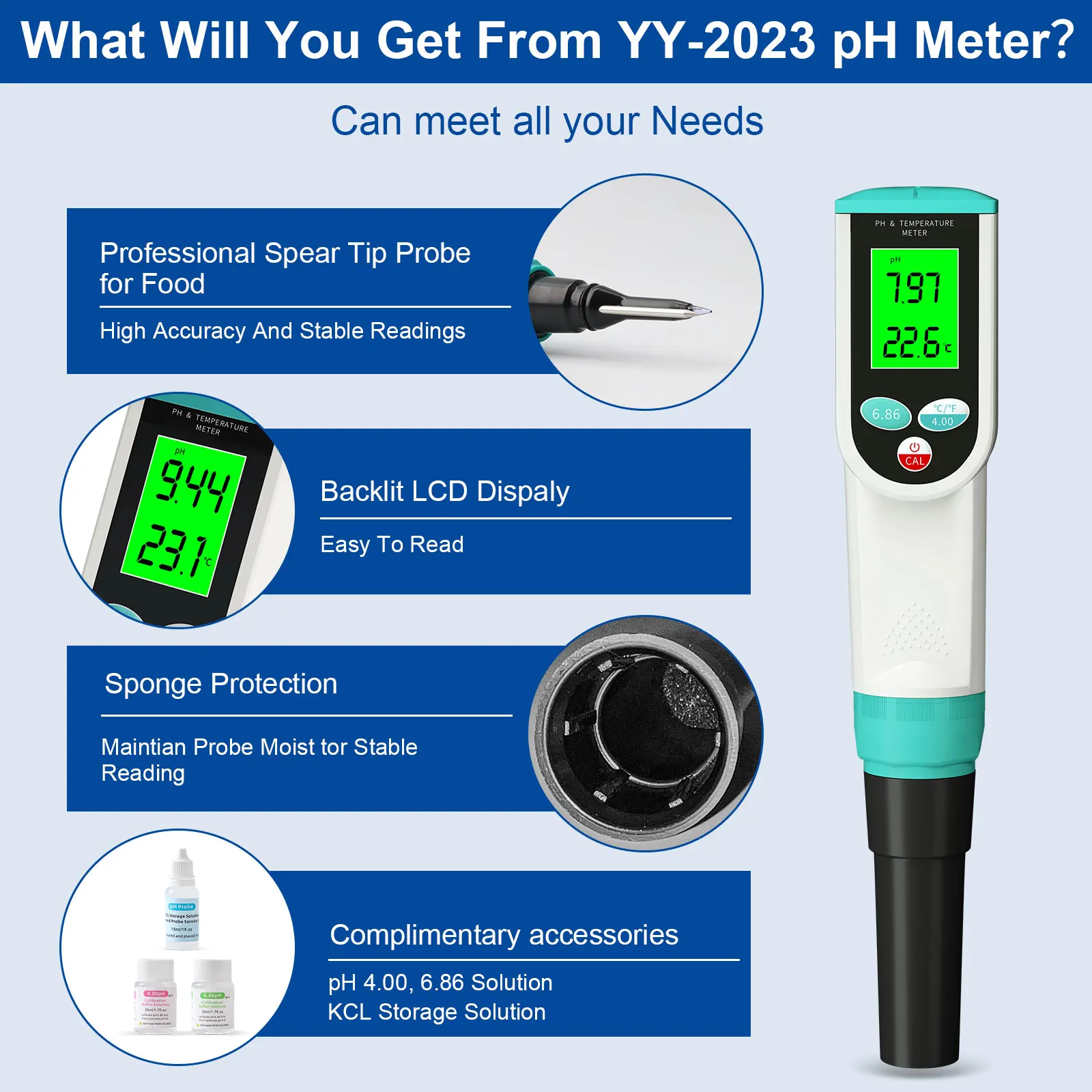 Smart Food PH Meter With Calibration & Probe Protection Fluid Kit YY-2023 Cheese