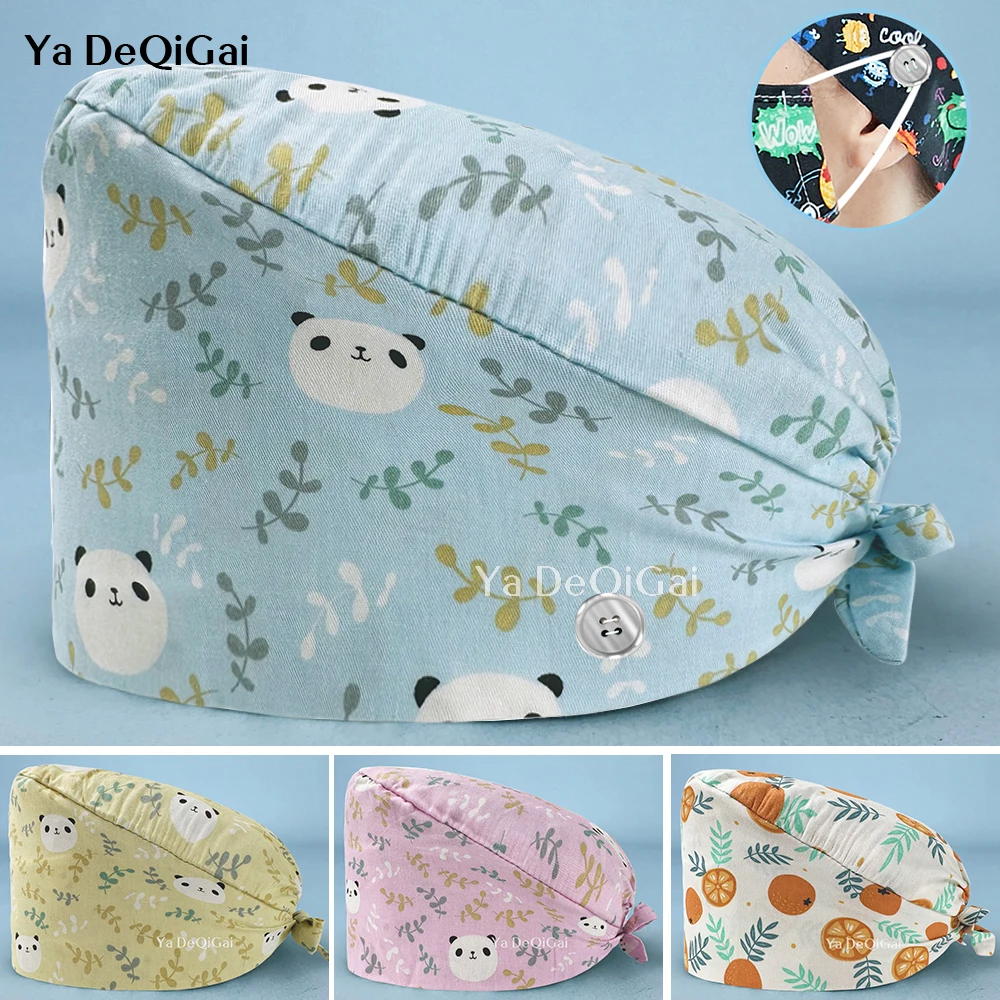 

Floral Printing Soft Scrub Hat Nurse Sweat-absorbent Head Wrap Towel Surgical Cap Anti-Dirty Pure Cotton Doctor Cap Surgical Cap