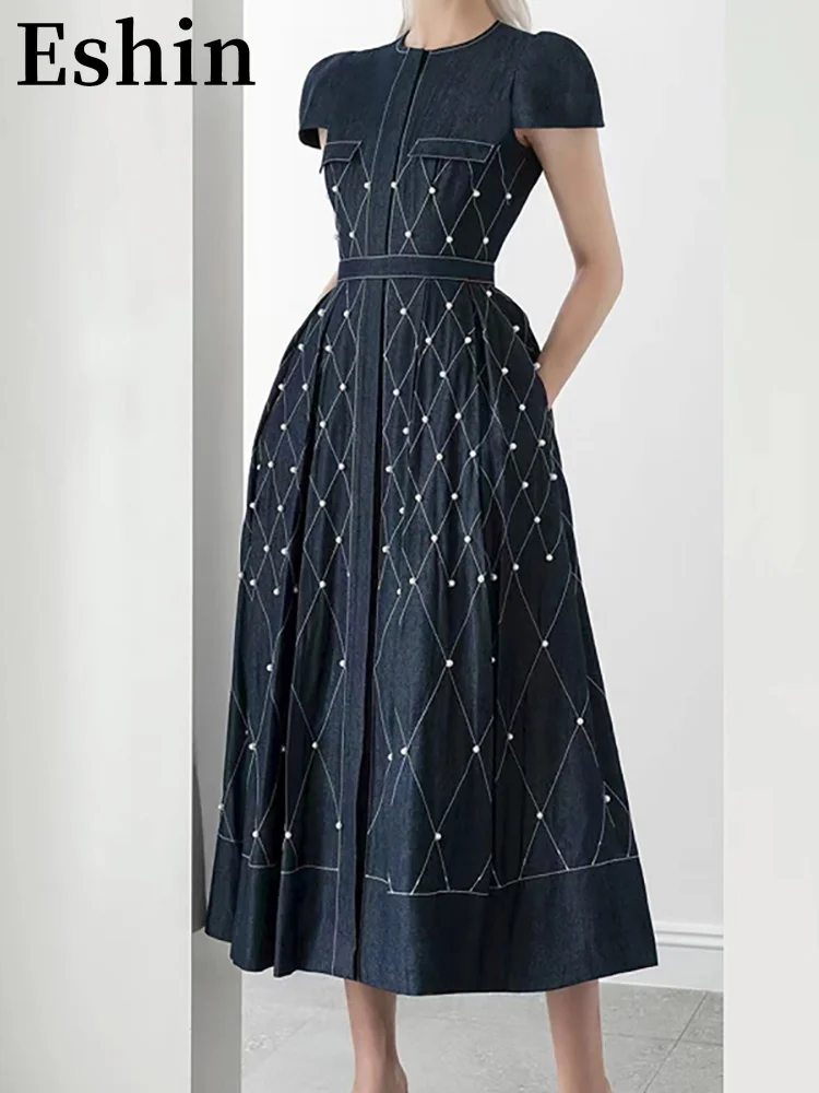 

Eshin 2023 Summer New Women's Evening Dress Round Collar Sleeveless Diamonds Broad Shoulder Zipper Fashion Y2k Dresses TH4130