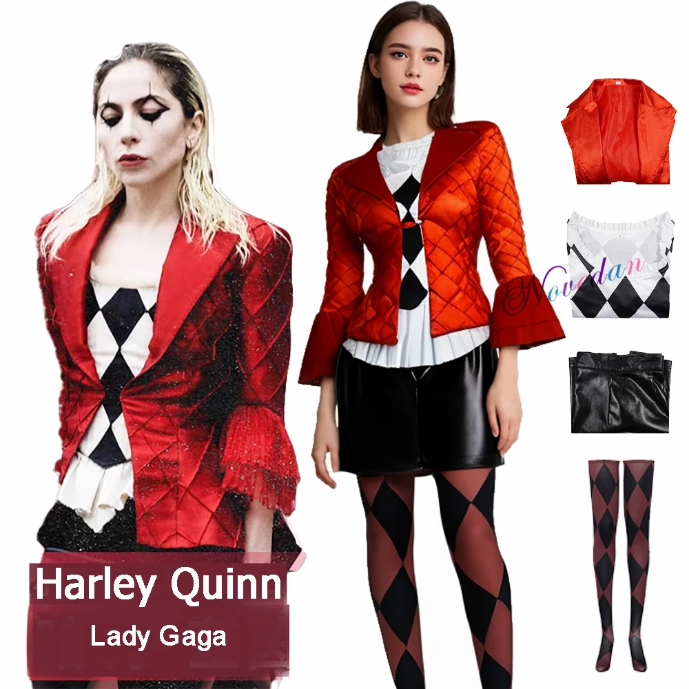 Новинка 2024, костюм на Хэллоуин для женщин, женская униформа в стиле Харли, костюм Джокера, костюм Харли Квин, наряд Гаги