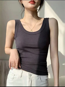 محبوك القطن الصيف بلا أكمام تي شيرت بلايز المرأة بلايز بيضاء عادية نحيل تانك القمم موضة أسود أبيض كاكي أزرق 6