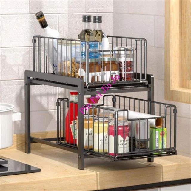 DIY Cupboard Drawer Basket Kitchen Storage Shelf Organizer Sliding Cabinet  Basket Pull Out Metal Drawer Type Mesh Basket - AliExpress