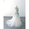 Kyoto Light Blue Floral Embroidery Wedding Dress Sleeveless Square Neck vestidos de novia Customized A-line Fairy robe de mariée 1
