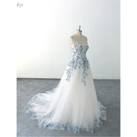 Kyoto Light Blue Floral Embroidery Wedding Dress Sleeveless Square Neck vestidos de novia Customized A-line Fairy robe de mariée 1