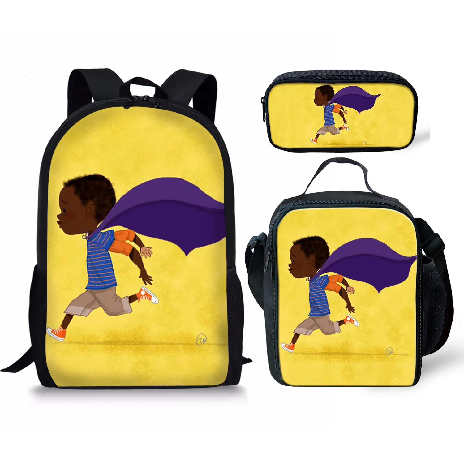 Popular Funny black African boy 3D Print 3pcs/Set pupil School Bags Laptop Daypack Backpack Lunch bag Pencil Case