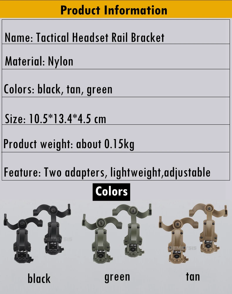 Shooting Headset Bracket Kit Multi-angle Rotation Helmet Rail Adapter Fit OPS Core ARC and Team Wendy M-LOK Rail Headphone Mount