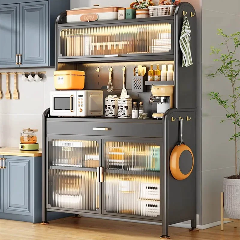 Modern Kitchen Cabinet Design Full Folding Corner Storage Multifunctional Microwave Shelf Small Glass Hinged Tilt Out Furniture