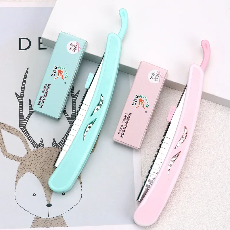 Karsyngirl 1Pcs Folding Eyebrow Trimming Knife Holder Portable Eyebrow Trimmer Face Razor Beauty Makeup Tool