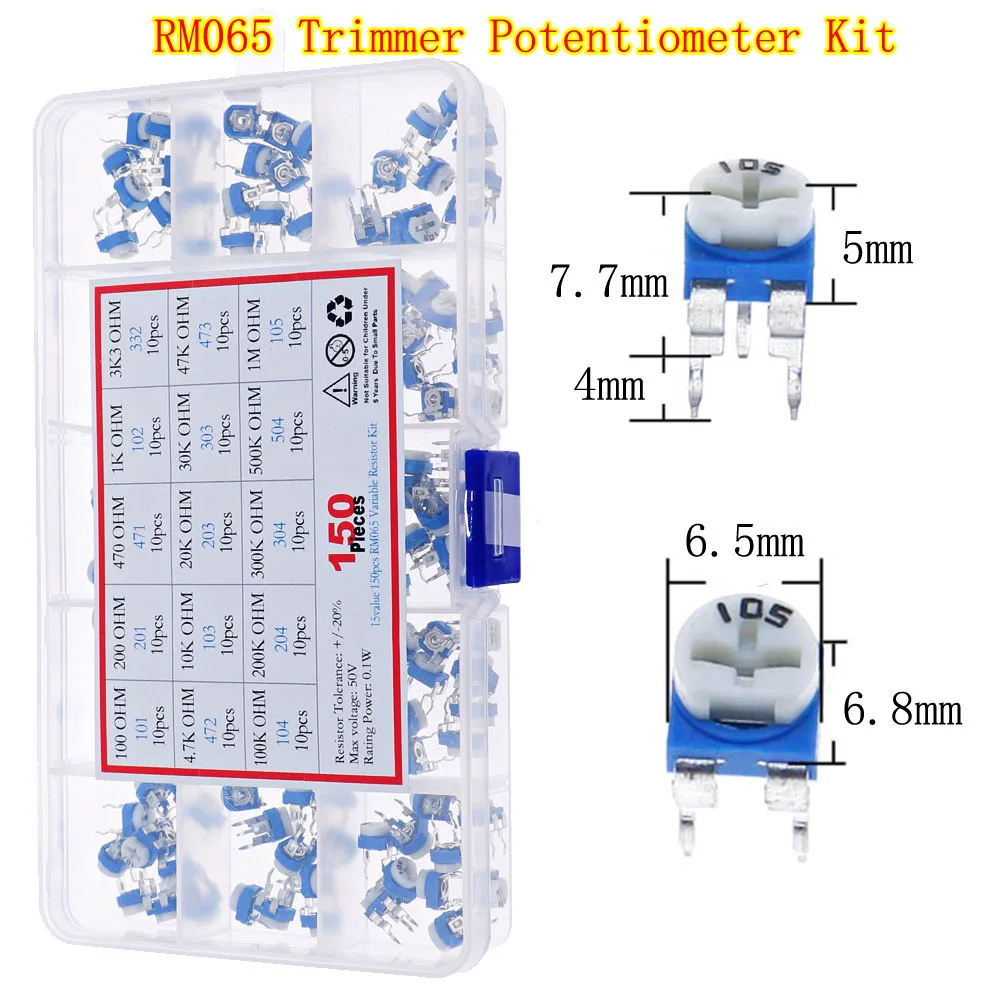 혼합 트리머 전위차계 키트 가변 저항기 상자, 100ohm, 200ohm, 500ohm, 1K, 2K, 5K, 10K, 20K, 50K, 100K, 200K, 500K, 1M