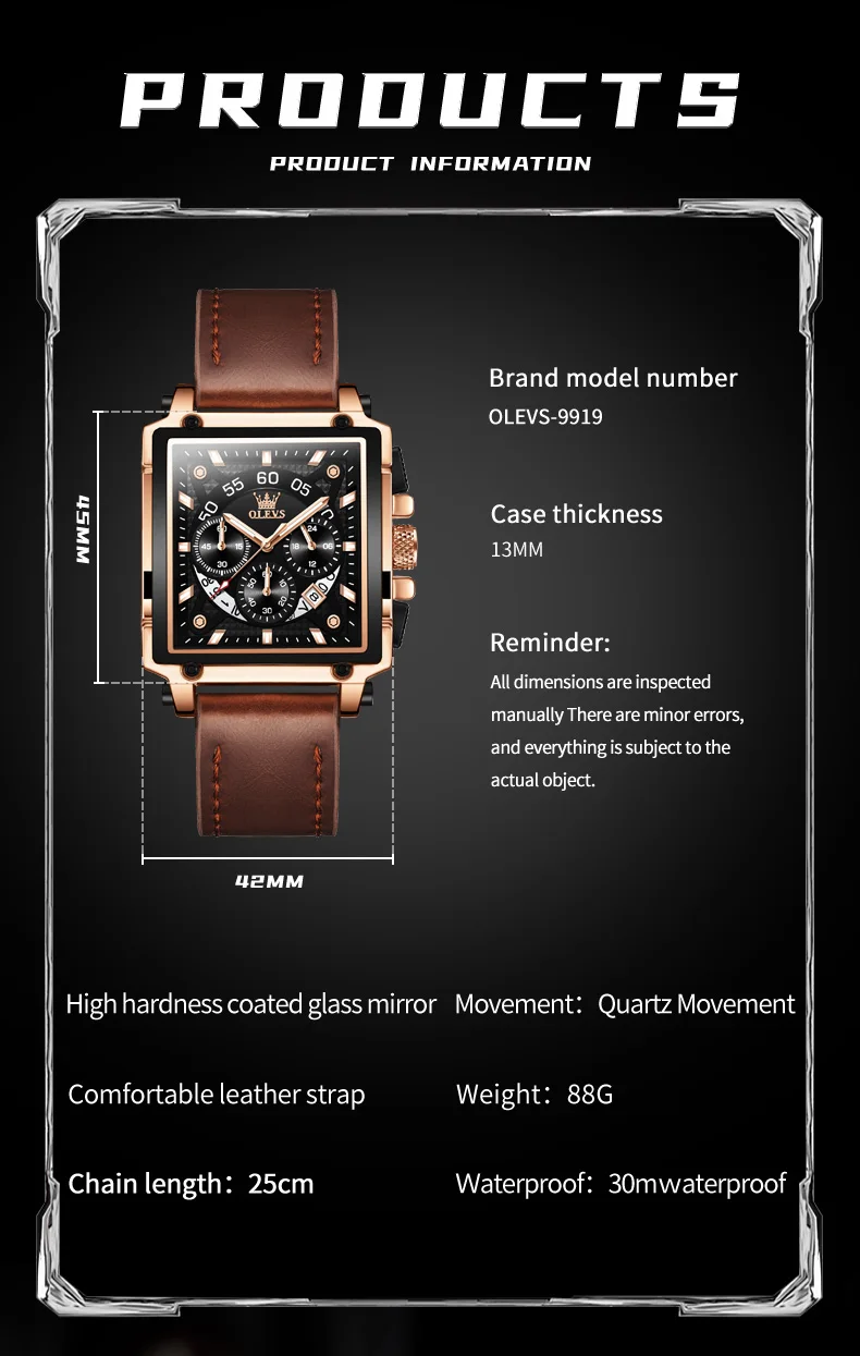 OLEVS 9919 Watch For Men Fashion Chronograph Quartz Man Wristwatch Waterproof Luminous 24 Hours Display Original Leather Watches