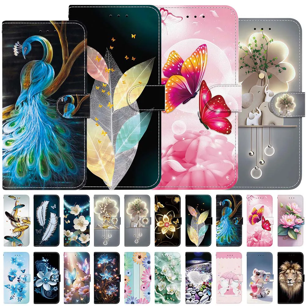 Elegant Butterfly Flower Pattern Leather Wallet Flip Case Phone Cover
