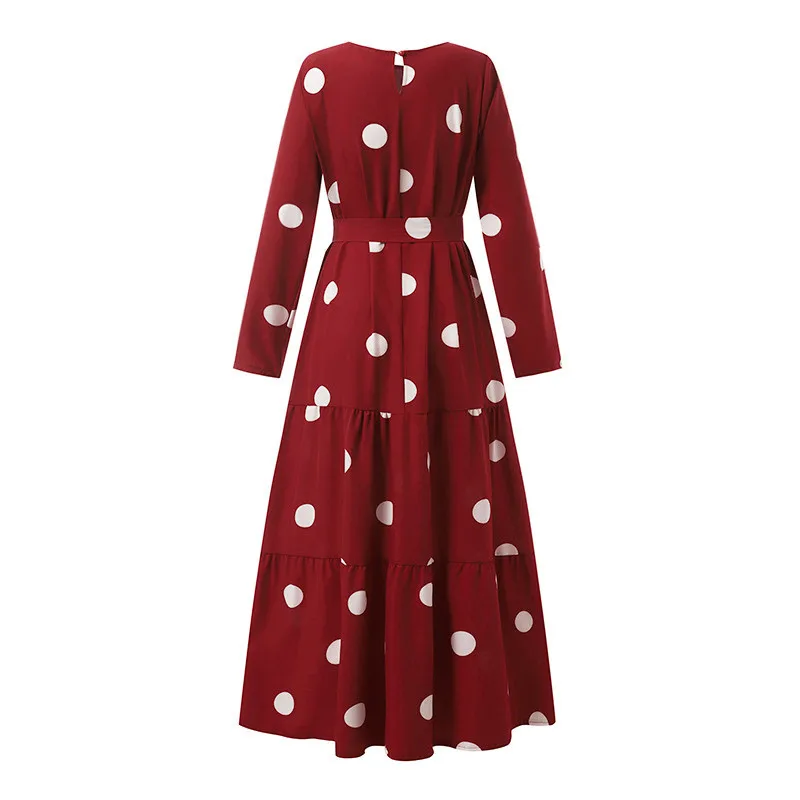 Women Islamic Wear Muslim Abaya Print Dot With Belt Long Sleeve Dress Kimono Clothes Fashion Summer Dubai  Bangladesh Wear