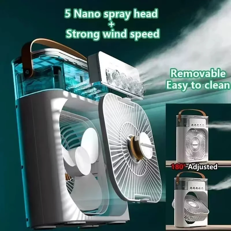 3 In 1 Cooling Fan Air Conditioner Household Mini Air Cooler LED Night Light Portable Humidifier Air Adjustment Fan Home Office 5