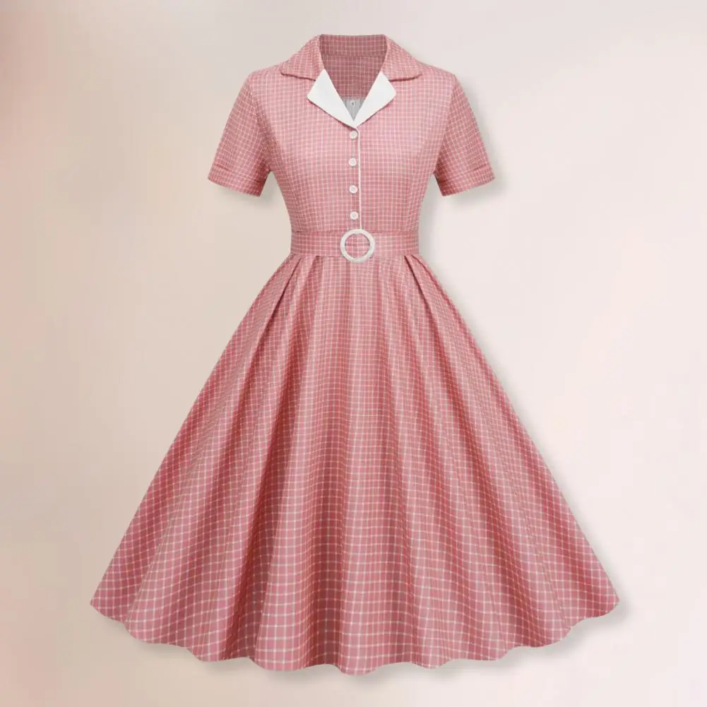 

Plaid Vintage Office Lady Summer Dresses Women 2024 Fashion Retro 50s 60s 70s Swing Pinup Rockabilly Party Dress Robe Vestidos