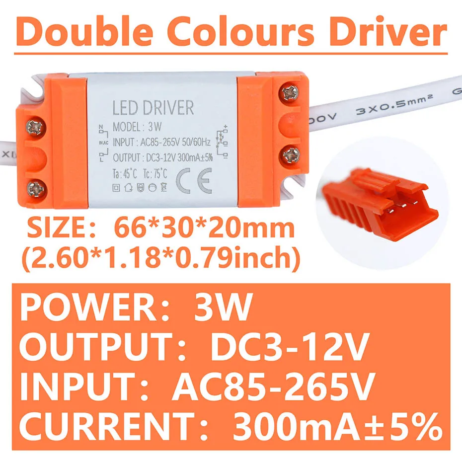 300mA LED-Treiber mit zwei Farben, dimmbar, AC 85-265V, LED-Treiber-Transformator, Netzteil für zweifarbige LED-Lichtstreifen – Detail 1