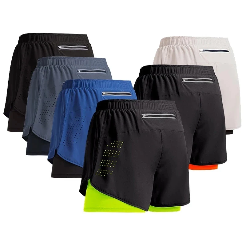

2023 Summer New Sport Shorts Men Sportswear Double-deck Training Short Pant Beach Male Clothing Jogging Gym Running Shorts